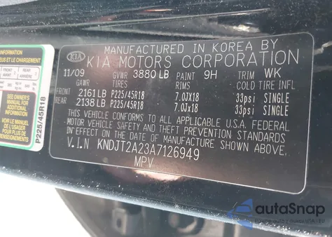 2010 Kia Soul + from USA, damaged, VIN KNDJT2A23A7126949